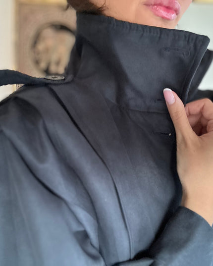 High neck detailed crop trench coat 4048