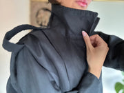 High neck detailed crop trench coat 4048