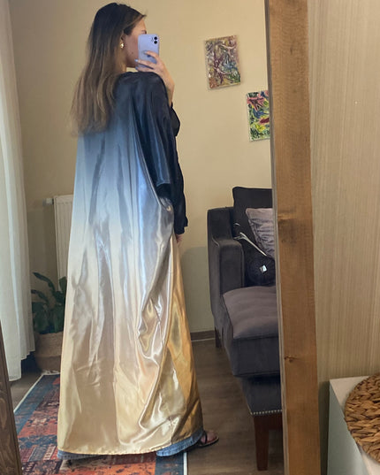 Ombre straight satin oversized open abaya 3083