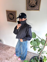 High neck detailed crop trench coat 4048