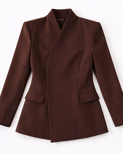 Full neck double breasted crepe blazer 4065