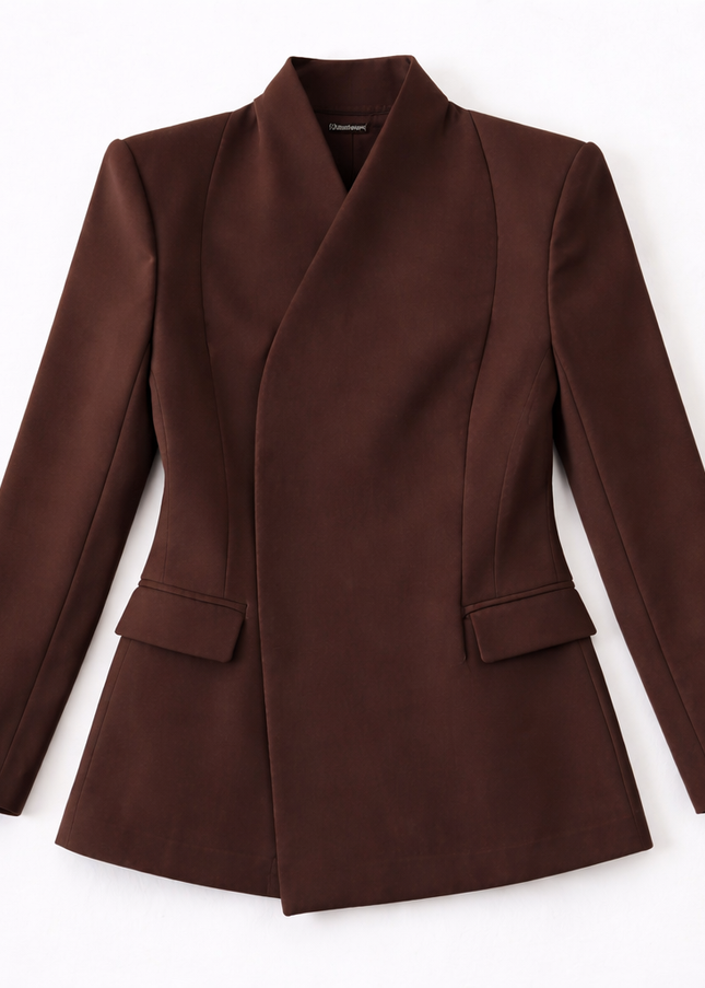 Full neck double breasted crepe blazer 4065