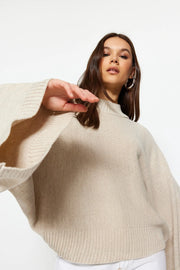 High neck knit sweater with oversized sleeves 3033