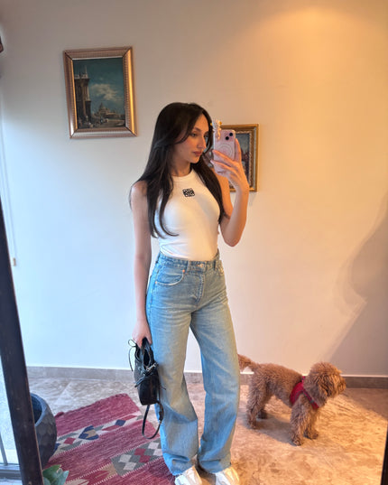 High waisted straight jeans light blue 4073