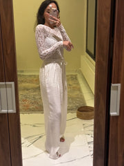 White wide legged soft fabric summer pants 4023
