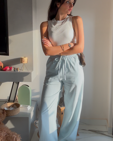 Full linen elastic waisted pants 4021