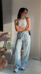 Full linen elastic waisted pants 4021