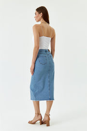 Midi slit denim skirt