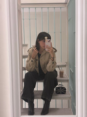 High neck detailed crop trench coat 4048