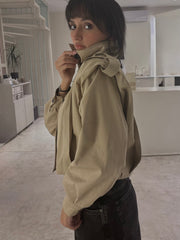 High neck detailed crop trench coat 4048