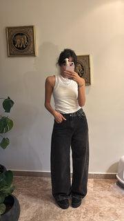 Black washed out mid rise baggy jeans 4047