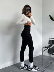 High waisted stretchy padded winter leggings 3066