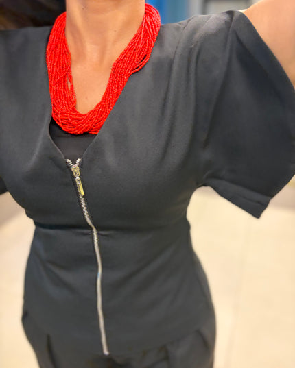 Double crepe zippered top 4082