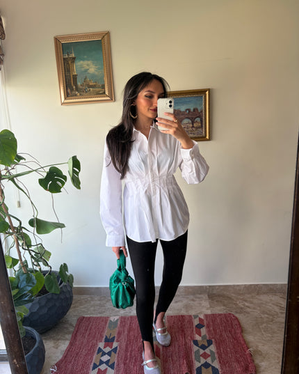 Waist detailed poplin shirts 4076