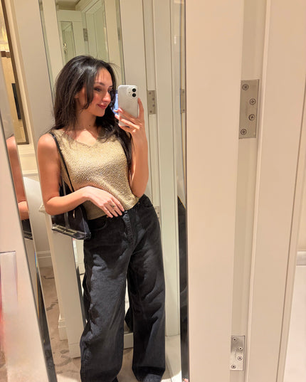 Black washed out wide leg jeans 4068