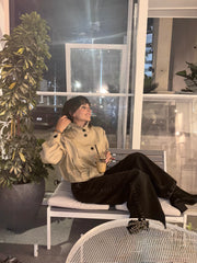 High neck detailed crop trench coat 4048