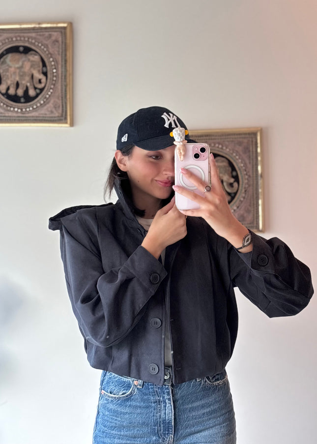 High neck detailed crop trench coat 4048