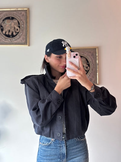 High neck detailed crop trench coat 4048