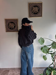 HIGH WAISTED WIDE LEG JEANS DARK BLUE 4049