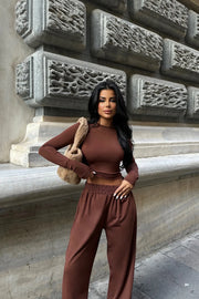 Brown full sleeved lycra set 3034