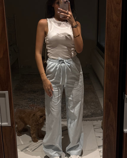 Full linen elastic waisted pants 4021