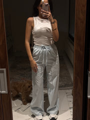 Full linen elastic waisted pants 4021