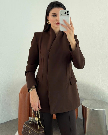 Full neck double breasted crepe blazer 4065