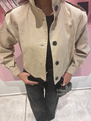 High neck detailed crop trench coat 4048