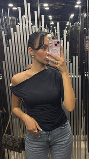 Gold chain shoulder detailed lycra top 4025