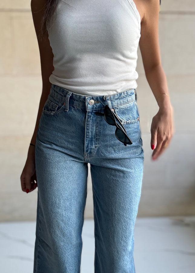 High waisted wide leg jeans light blue 4046