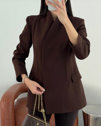 Full neck double breasted crepe blazer 4065