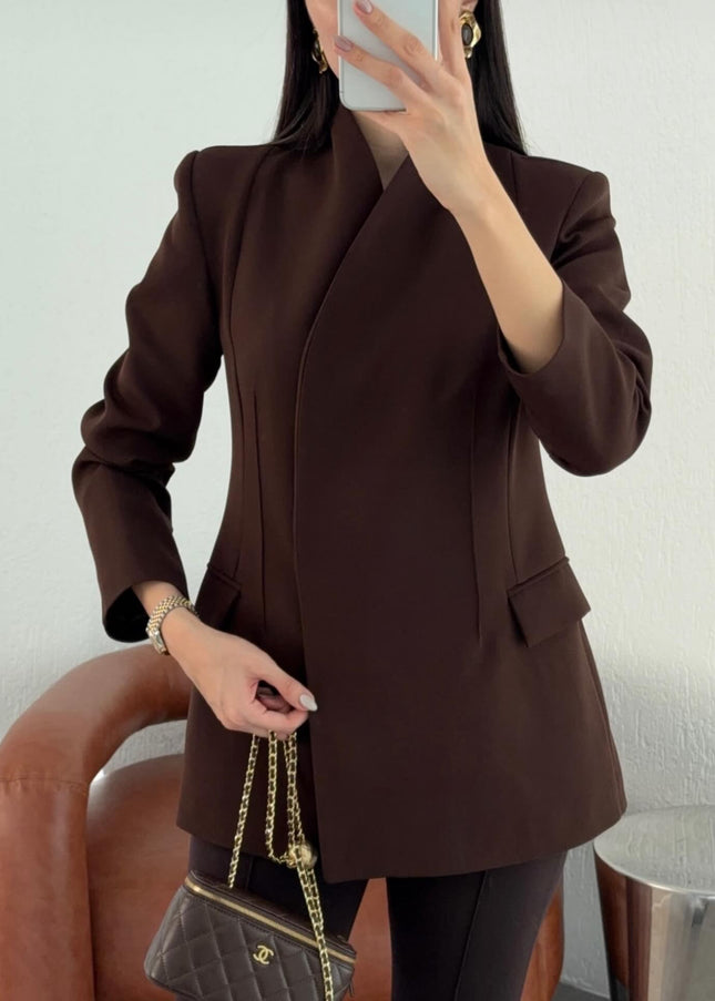 Full neck double breasted crepe blazer 4065