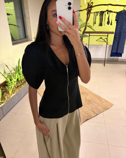 Double crepe zippered top 4082