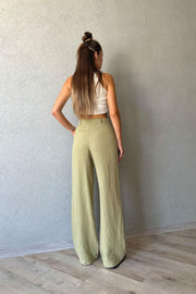 KHAKI  LINEN PALAZZO STRAIGHT PANTS 3022