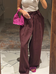 White wide legged soft fabric summer pants 4023