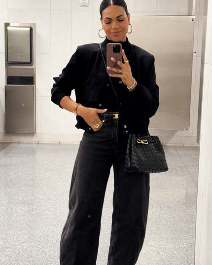 High waisted black barrel jeans 4086