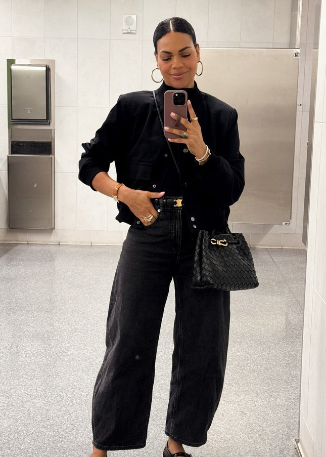 High waisted black barrel jeans 4086