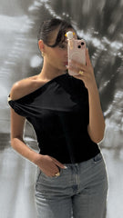 Gold chain shoulder detailed lycra top 4025