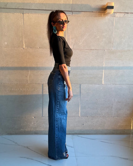 Dark blue asymmetrical jean 4027