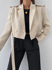 Removable sleeves cropped jacket with belt 3042