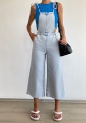 Wide leg denim overalls with straps