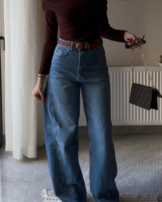 Wide leg ultra high waisted dark blue jeans 4062