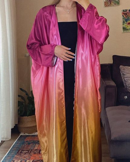 Ombre straight satin oversized open abaya 3083