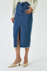 Midi slit denim skirt