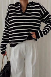 Polo neck pinstriped winter sweater 3074