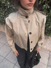 High neck detailed crop trench coat 4048