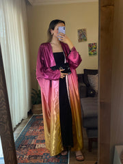 Ombre straight satin oversized open abaya 3083