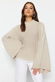 High neck knit sweater with oversized sleeves 3033