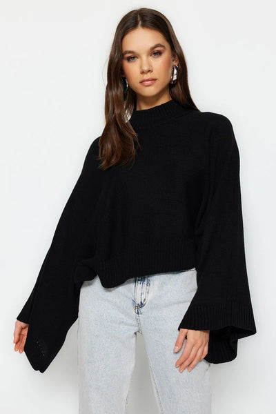 High neck knit sweater with oversized sleeves 3033