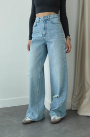 LIGHT BLUE Ripped DETAIL WIDE LEG JEANS 3080